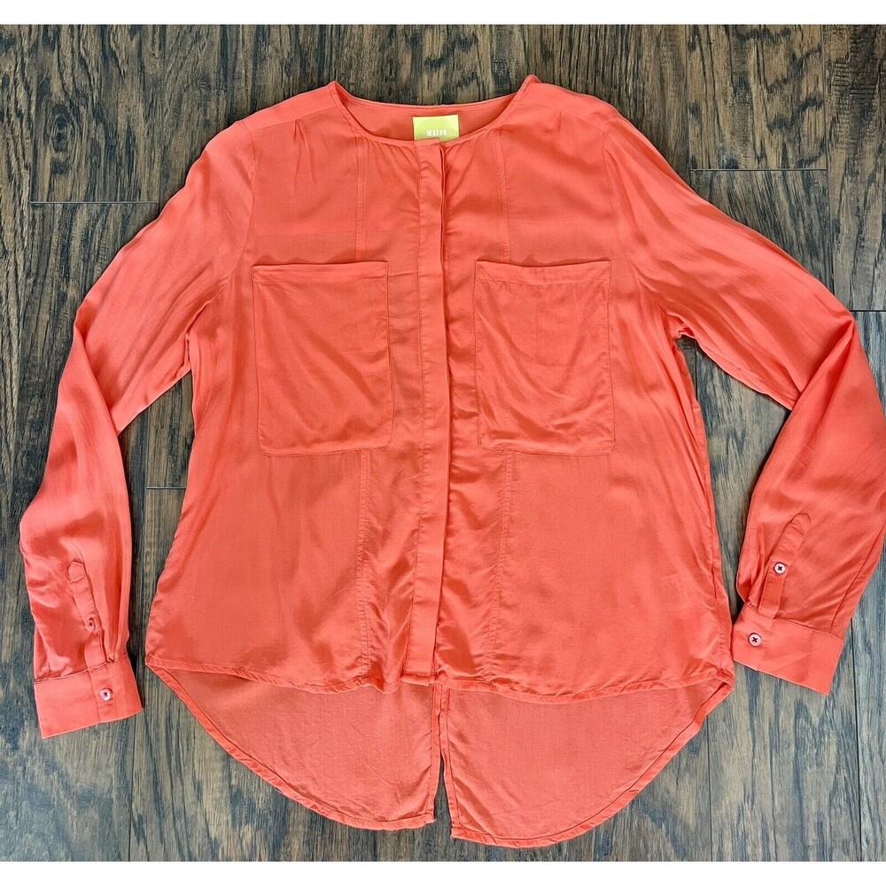 Anthropologie Maeve "Clara" Blouse Coral Rayon Button-Down Pocket Size 6